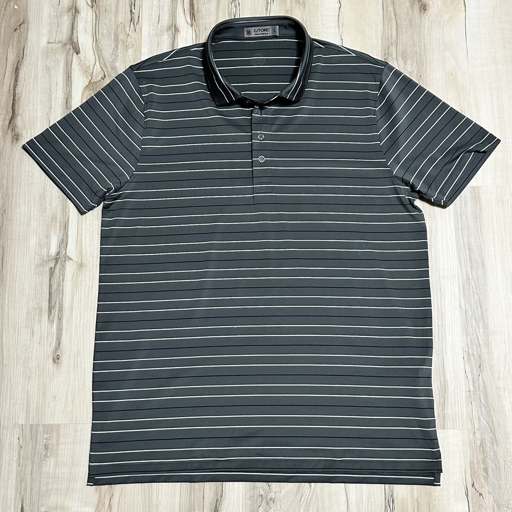 G/FORE Men's L Golfing Athletic Polo Golf Shirt Stretch Gray Striped - Picture 1 of 6